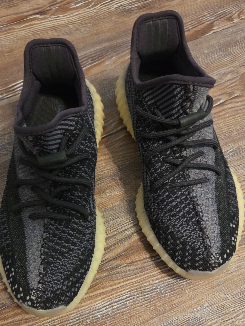 Yeezy Black and Gray Knit Sneakers with Cream Sole